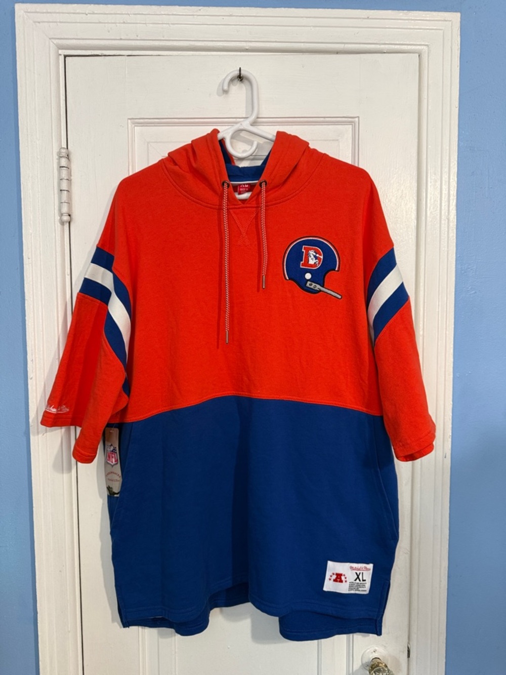 Mitchell & Ness Denver Broncos Orange Hoodie with Royal Blue Lined Hood